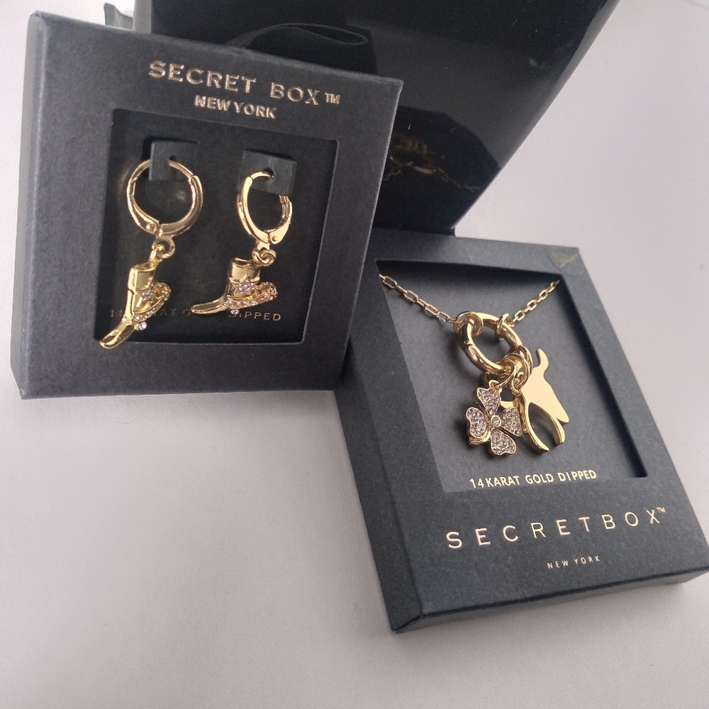 Secret Box New York 14K Gold Dipped Western Clover Necklace & Earrings Set - Picture 3 of 8
